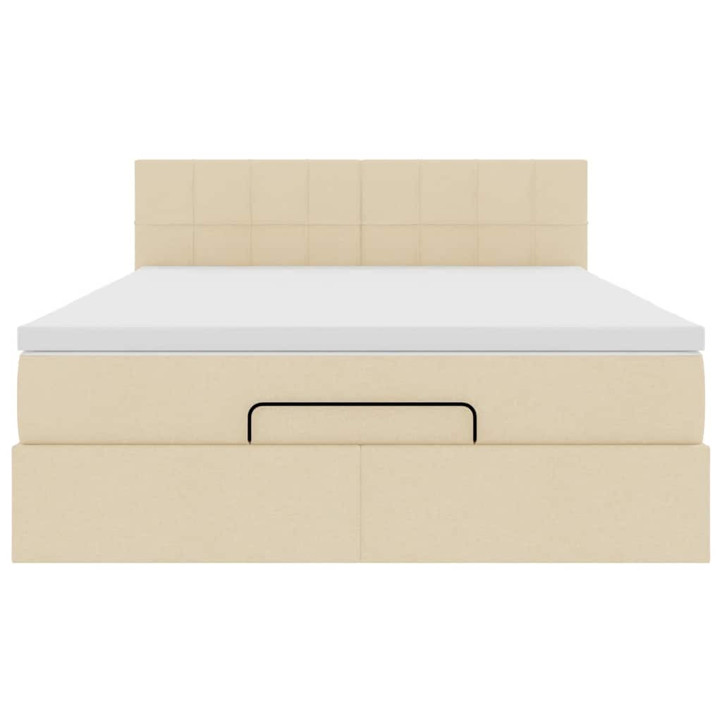 vidaXL Οθωμανικό κρεβάτι με στρώμα & LEDs Cream 140x200 cm Ύφασμα