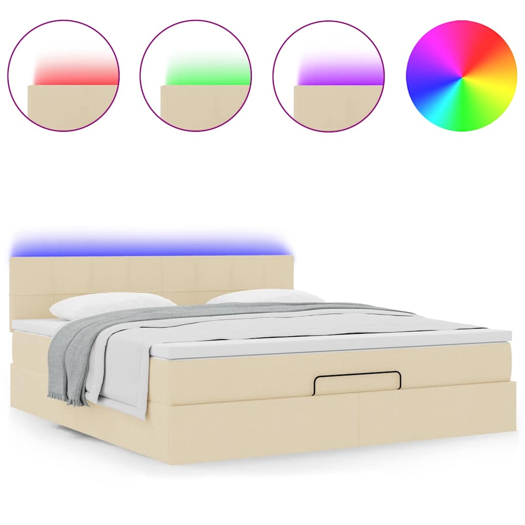 vidaXL Οθωμανικό κρεβάτι με στρώμα & LEDs Cream 160x200cm ύφασμα