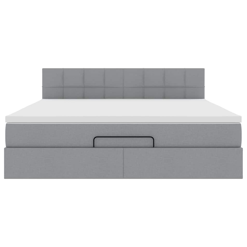 vidaXL Οθωμανικό κρεβάτι με στρώμα&LEDs Ανοιχτό γκρι 180x200cm ύφασμα