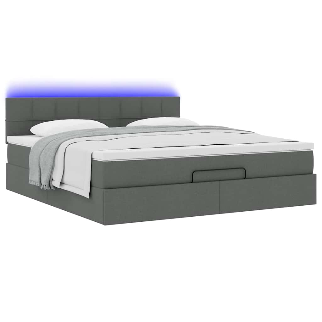 vidaXL Οθωμανικό κρεβάτι με στρώμα & LEDs Σκούρο γκρι 180x200cm ύφασμα