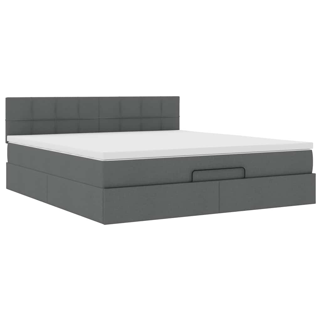 vidaXL Οθωμανικό κρεβάτι με στρώμα & LEDs Σκούρο γκρι 180x200cm ύφασμα