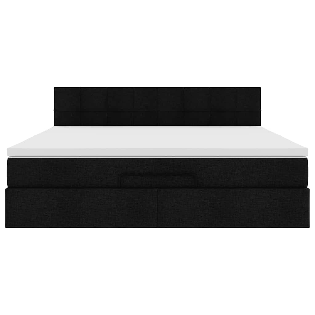 vidaXL Οθωμανικό κρεβάτι με στρώμα & LEDs Μαύρο ύφασμα 180x200cm