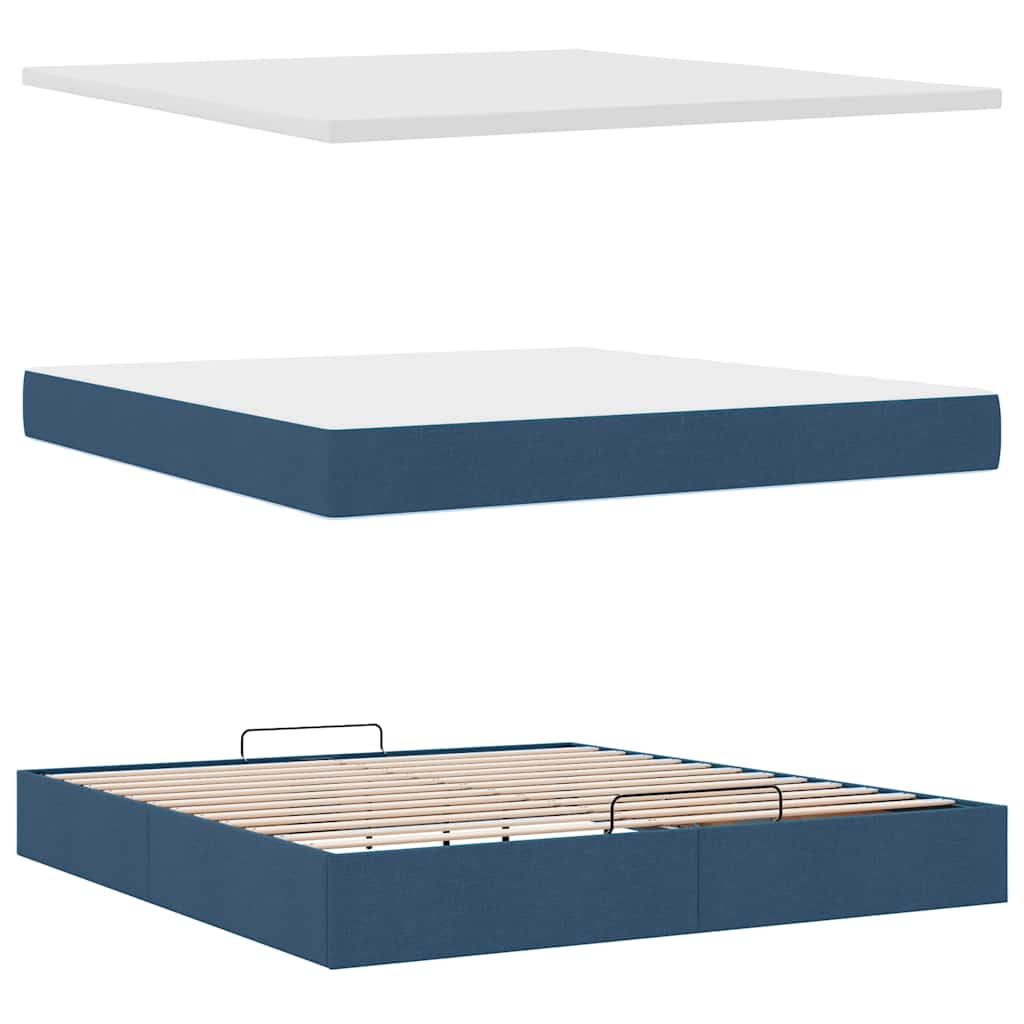 vidaXL Οθωμανικό κρεβάτι με στρώμα & LEDs Μπλε 180x200cm ύφασμα