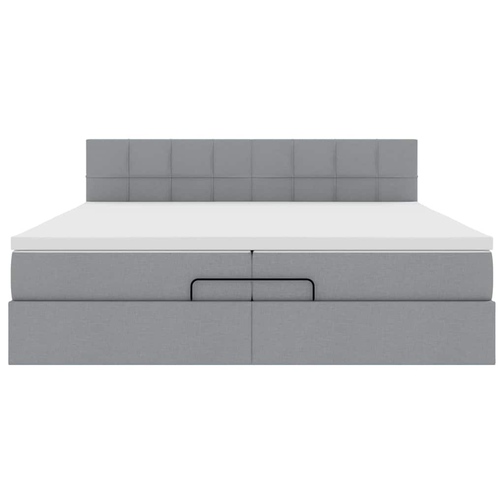 vidaXL Οθωμανικό κρεβάτι με στρώματα & LEDs Ανοιχτό γκρι ύφασμα