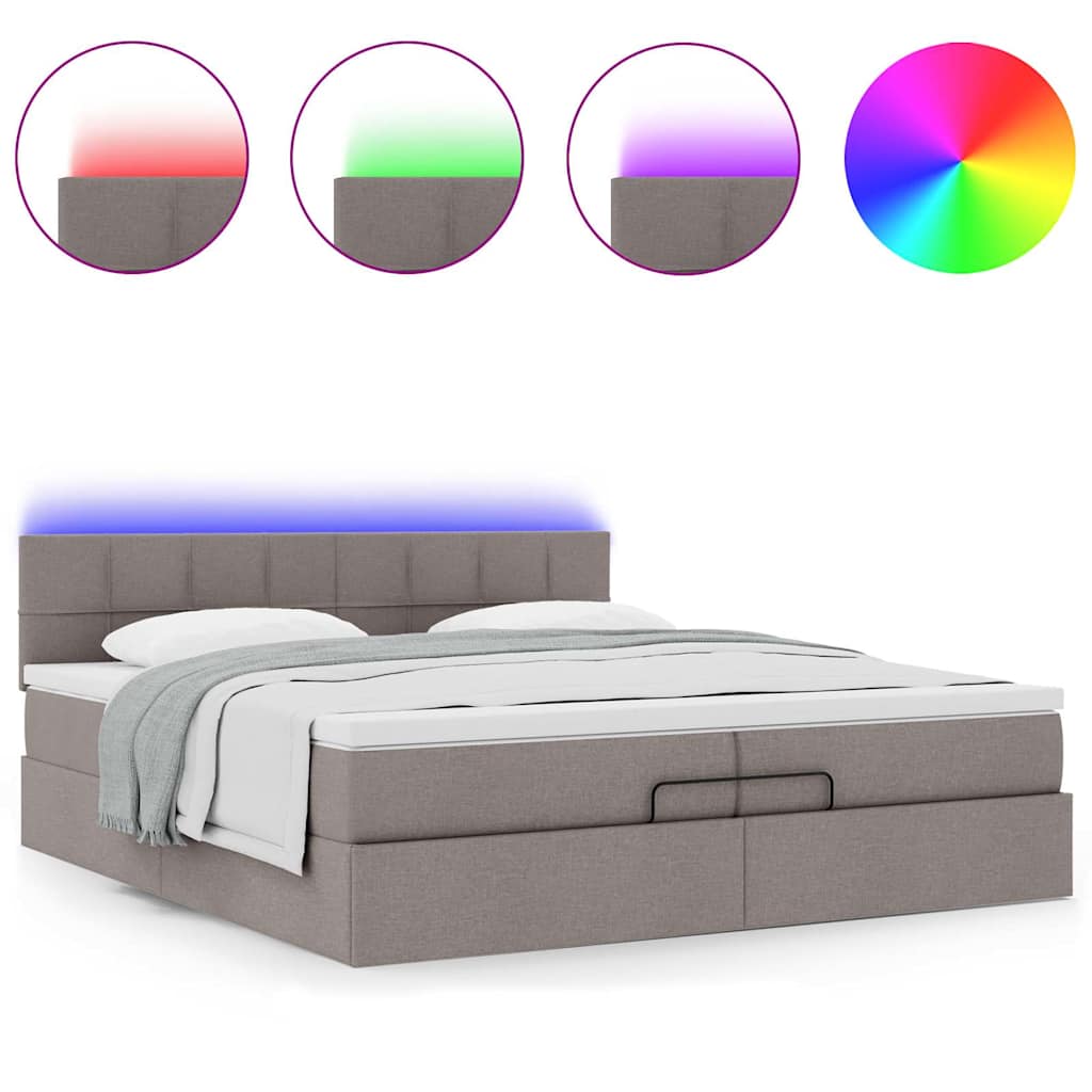 vidaXL Οθωμανικό κρεβάτι με στρώματα & LEDs Taupe 200x200cm ύφασμα