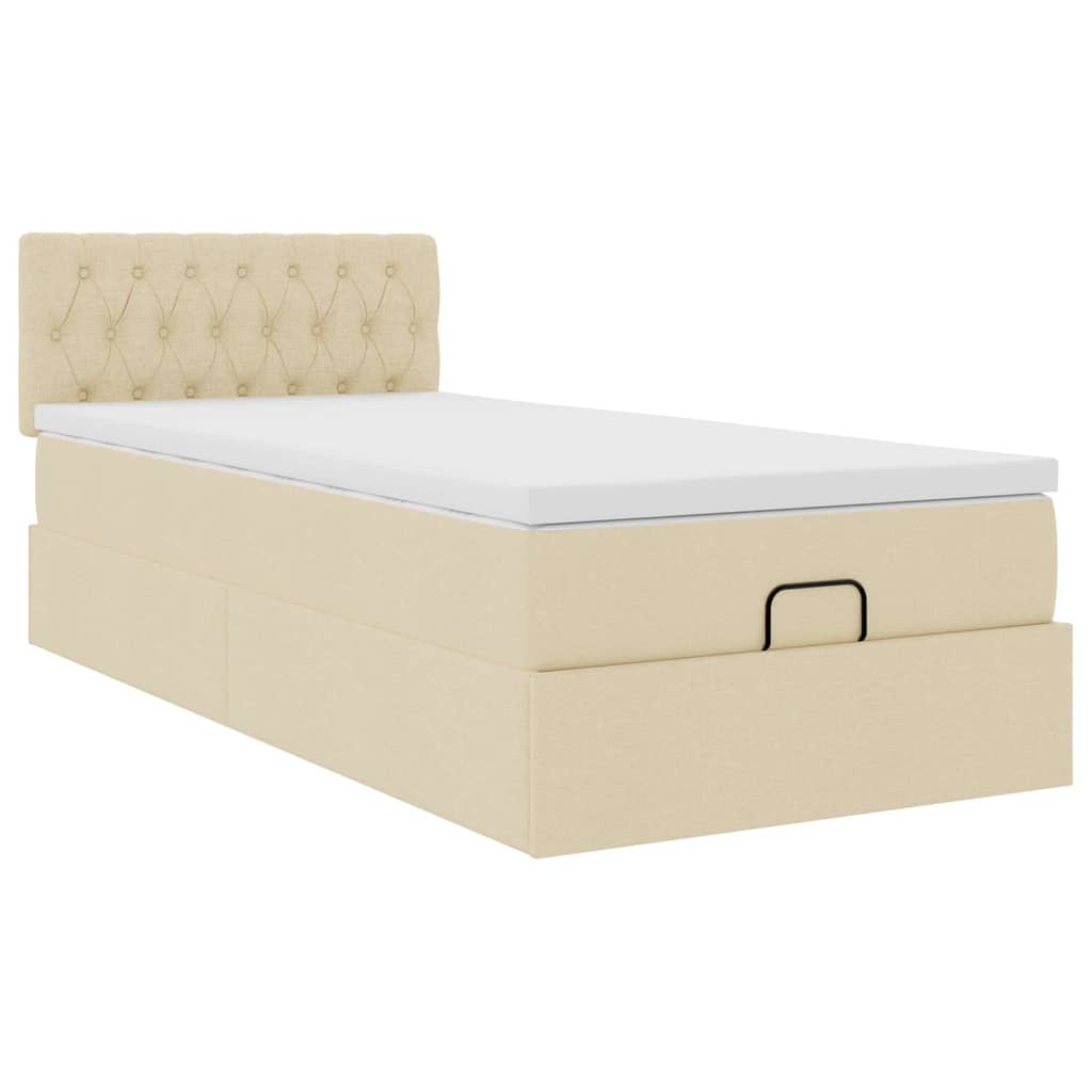 vidaXL Οθωμανικό κρεβάτι με στρώμα & LEDs Cream 80x200cm ύφασμα