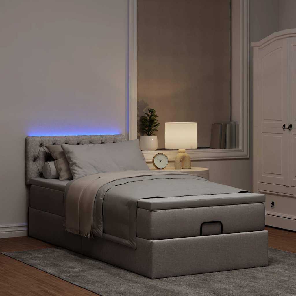 vidaXL Οθωμανικό κρεβάτι με στρώμα & LEDs Taupe 90x190cm ύφασμα