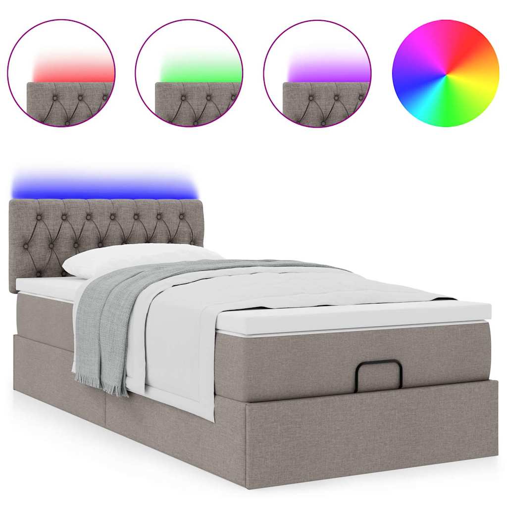 vidaXL Οθωμανικό κρεβάτι με στρώμα & LEDs Taupe 90x190cm ύφασμα