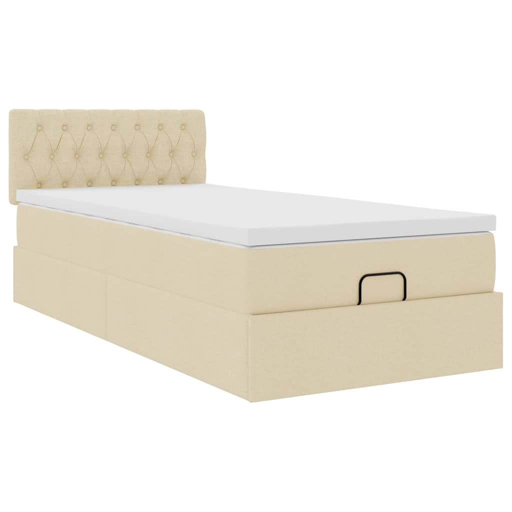 vidaXL Οθωμανικό κρεβάτι με στρώμα & LEDs Cream 90x190cm ύφασμα