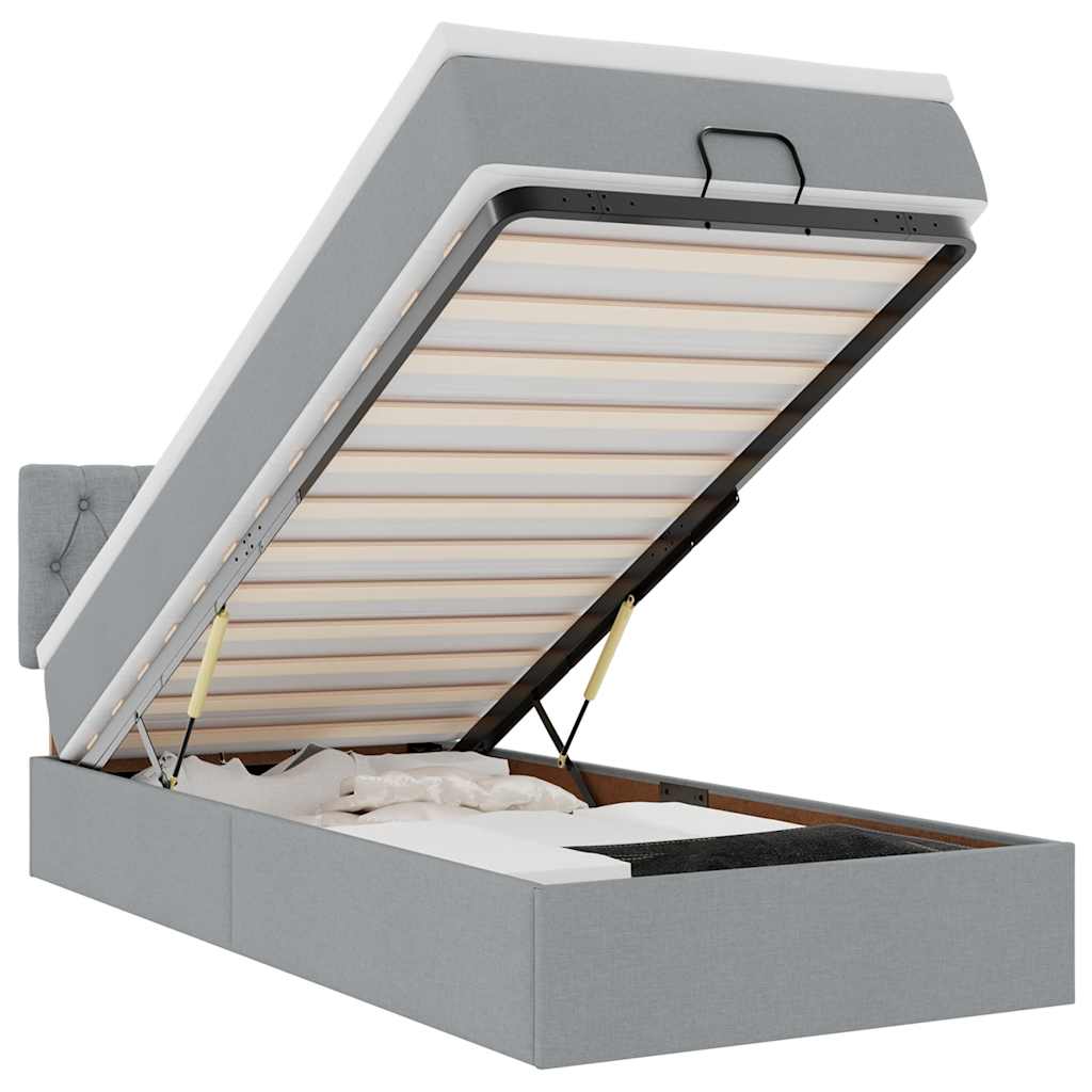 vidaXL Οθωμανικό κρεβάτι με στρώμα & LEDs Ανοιχτό γκρι Ύφασμα