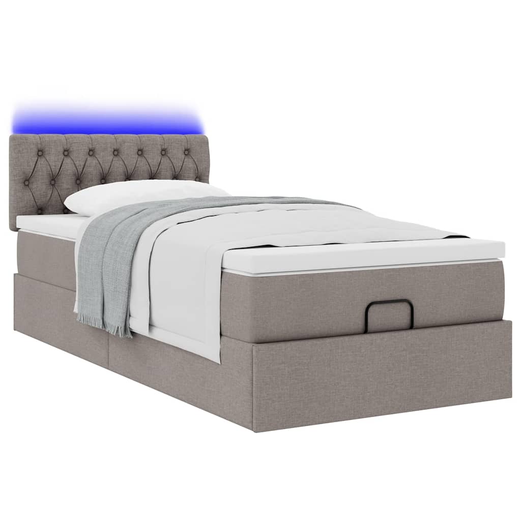 vidaXL Οθωμανικό κρεβάτι με στρώμα & LEDs Taupe 100x200 cm Ύφασμα