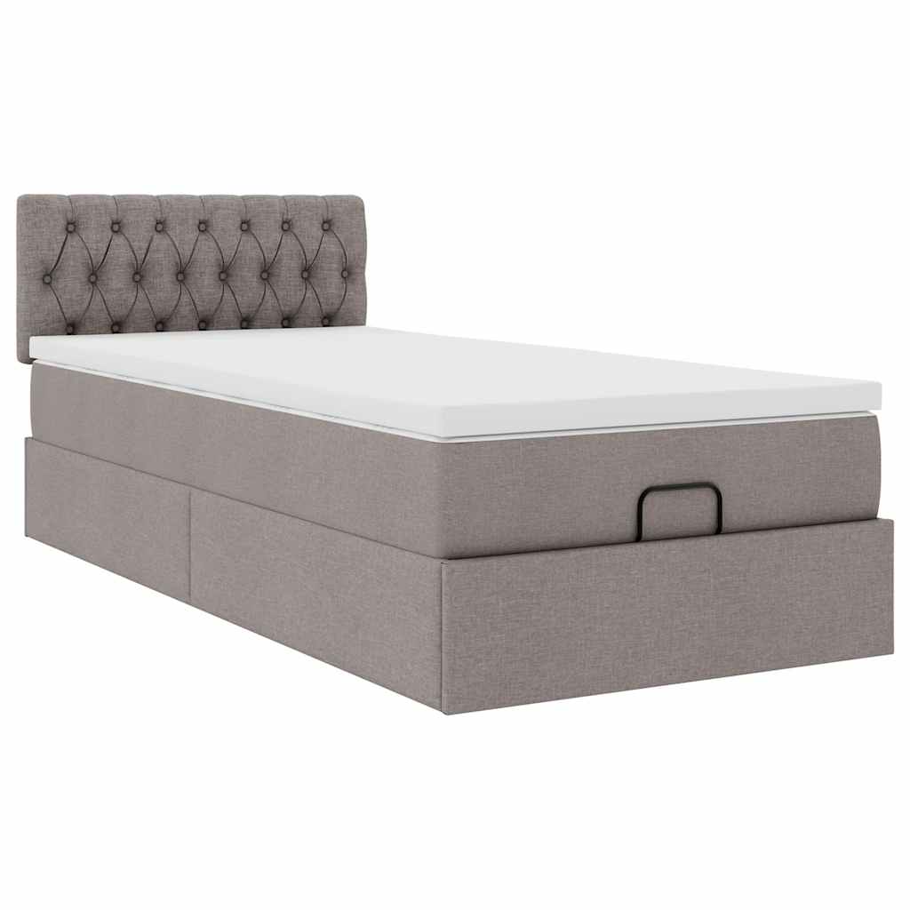 vidaXL Οθωμανικό κρεβάτι με στρώμα & LEDs Taupe 100x200 cm Ύφασμα
