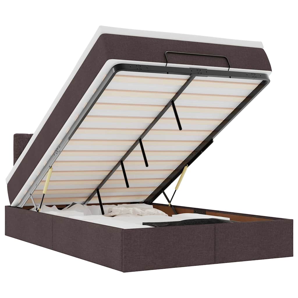 vidaXL Οθωμανικό κρεβάτι με στρώμα & LEDs Σκούρο καφέ 120x190cm ύφασμα