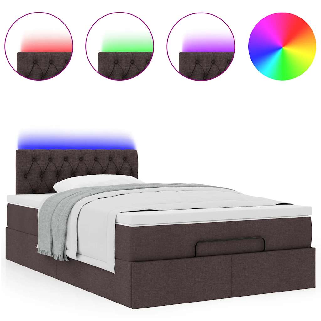 vidaXL Οθωμανικό κρεβάτι με στρώμα & LEDs Σκούρο καφέ 120x190cm ύφασμα