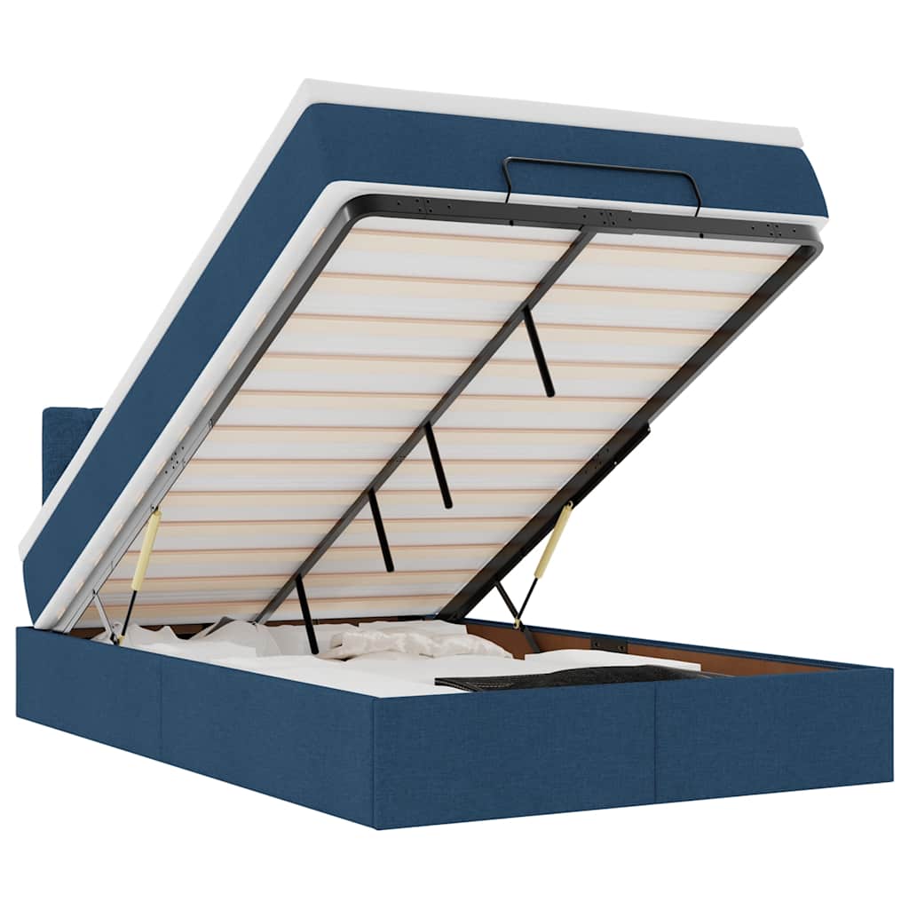 vidaXL Οθωμανικό κρεβάτι με στρώμα & LEDs Μπλε 120x190cm ύφασμα