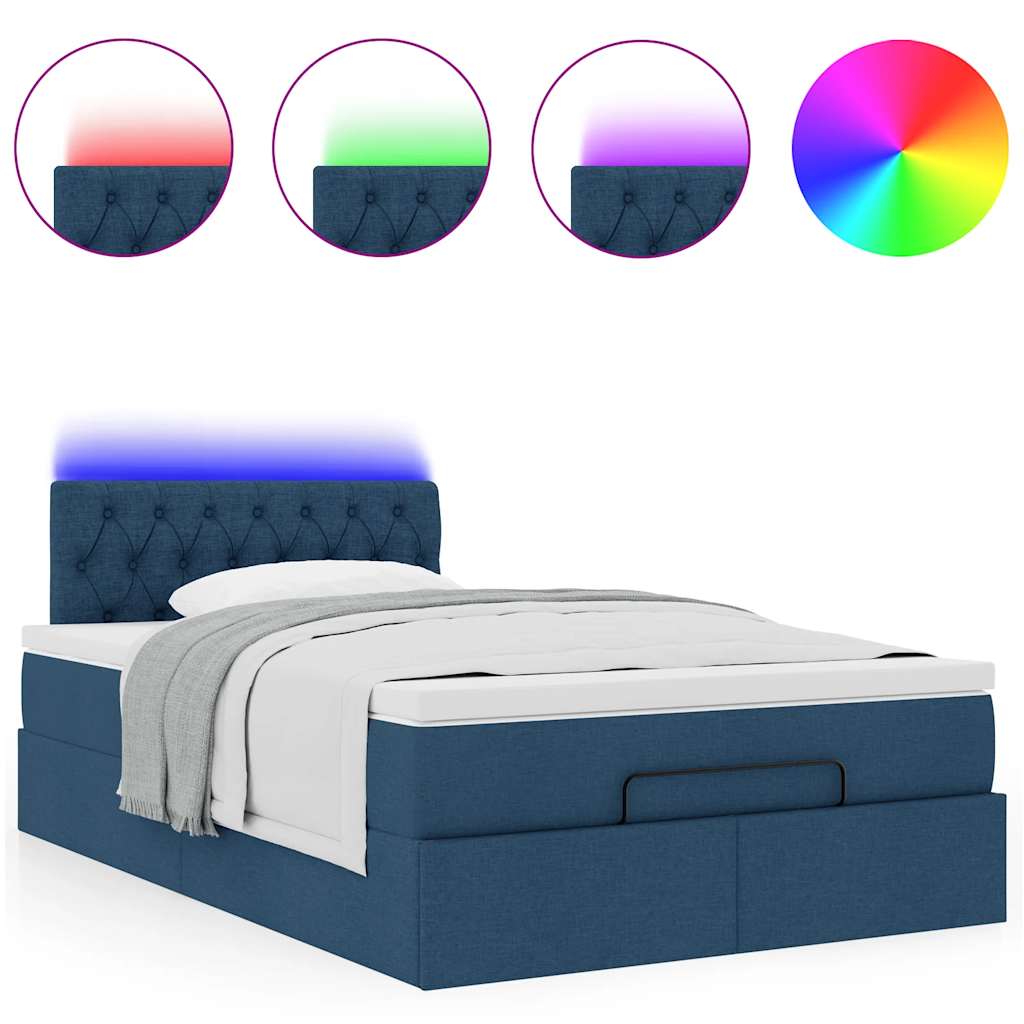 vidaXL Οθωμανικό κρεβάτι με στρώμα & LEDs Μπλε 120x190cm ύφασμα