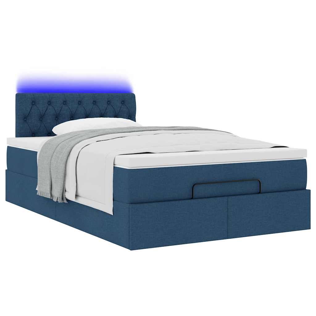 vidaXL Οθωμανικό κρεβάτι με στρώμα & LEDs Μπλε 120x190cm ύφασμα