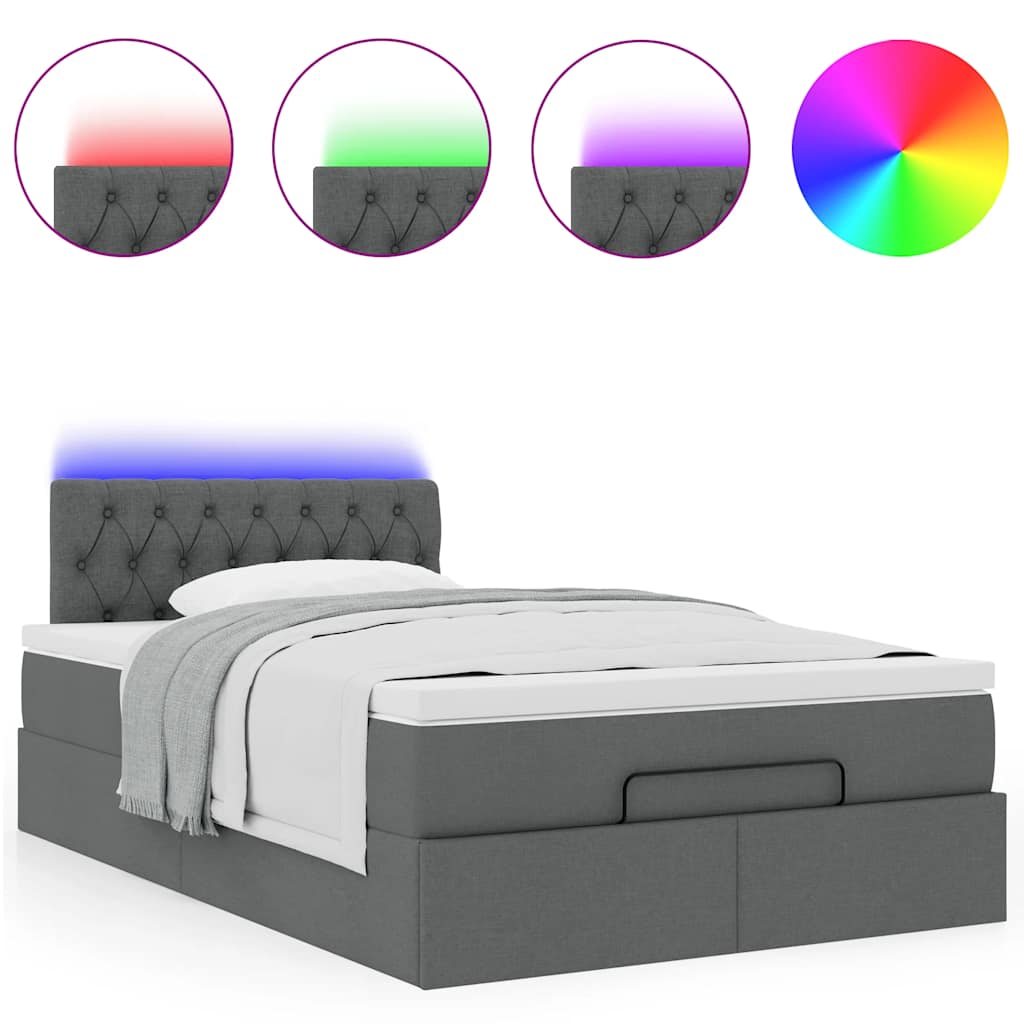 vidaXL Οθωμανικό κρεβάτι με στρώμα & LEDs Σκούρο γκρι 120x200cm Ύφασμα