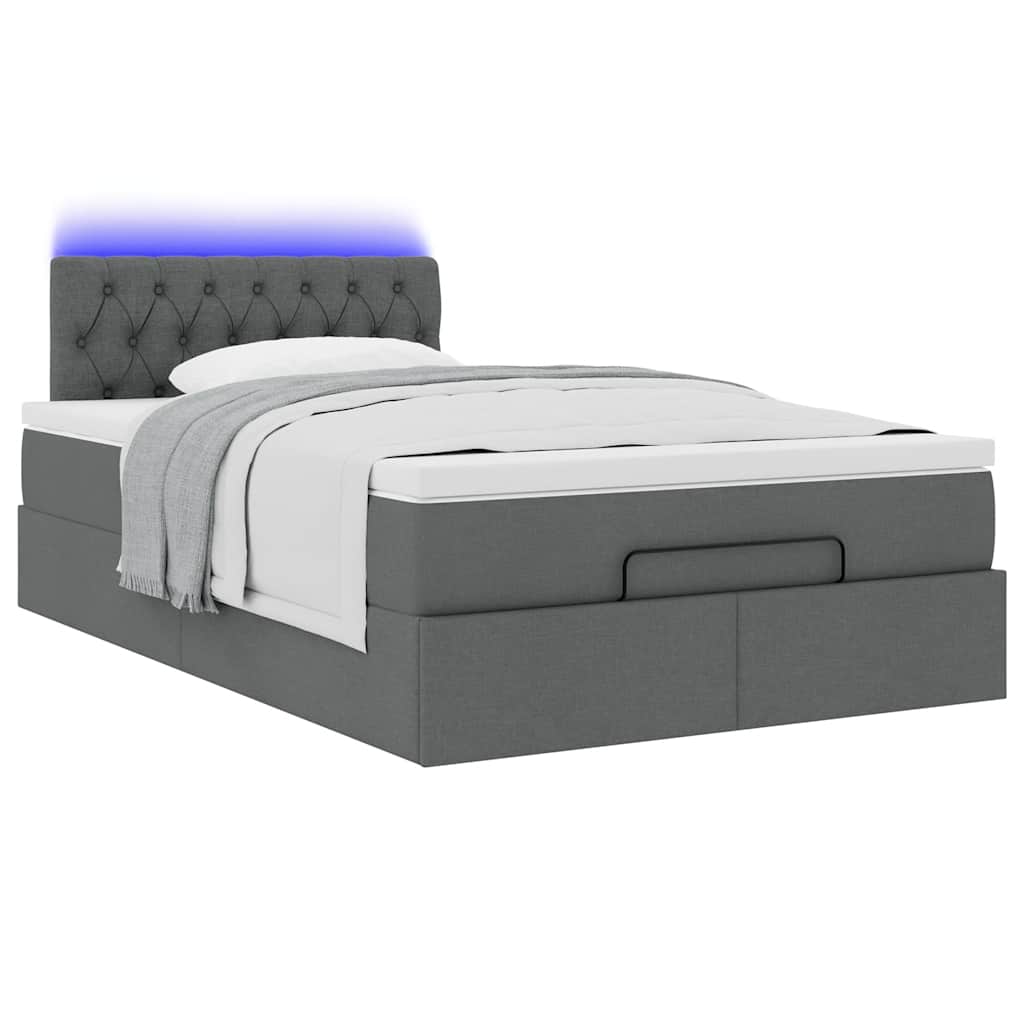 vidaXL Οθωμανικό κρεβάτι με στρώμα & LEDs Σκούρο γκρι 120x200cm Ύφασμα
