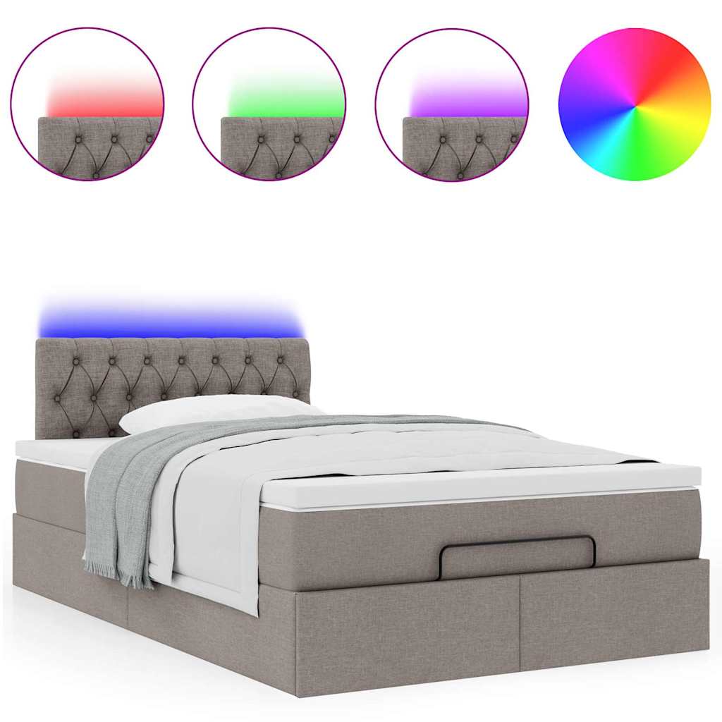 vidaXL Οθωμανικό κρεβάτι με στρώμα & LEDs Taupe 120x200cm ύφασμα