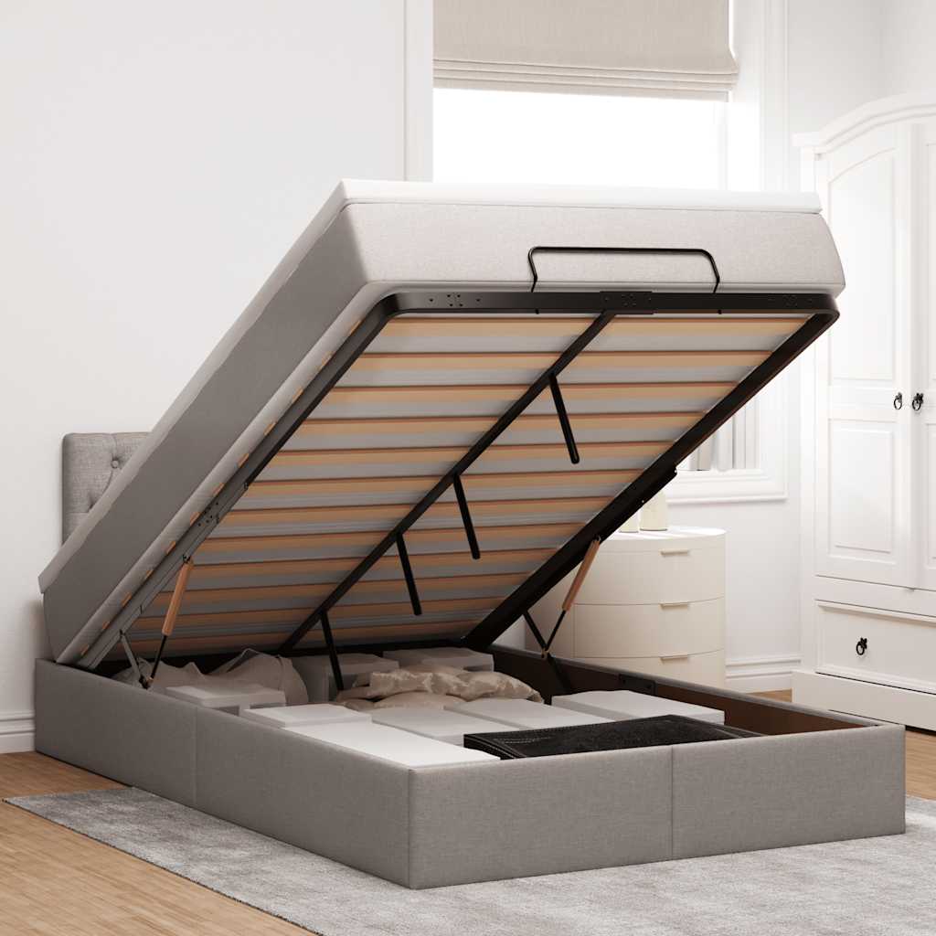 vidaXL Οθωμανικό κρεβάτι με στρώμα & LEDs Taupe 120x200cm ύφασμα