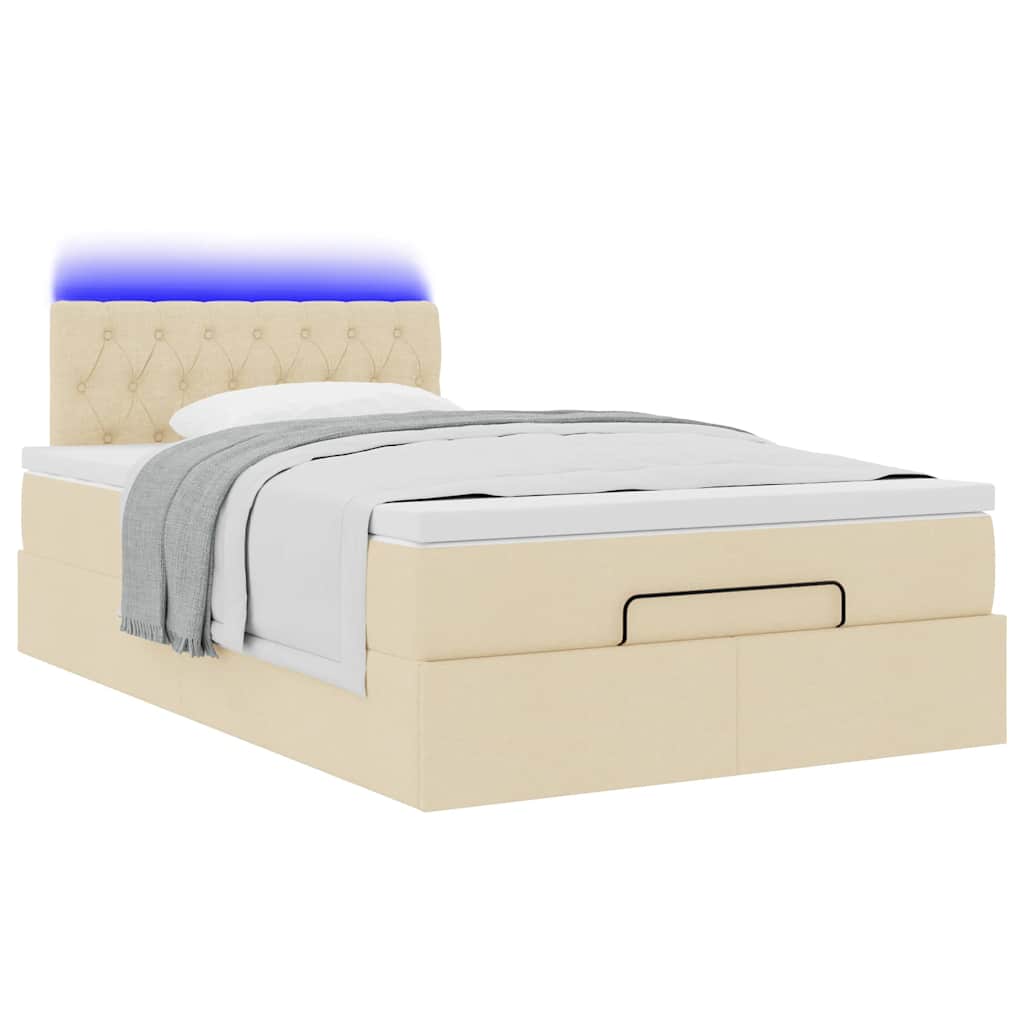 vidaXL Οθωμανικό κρεβάτι με στρώμα & LEDs Cream 120x200cm ύφασμα