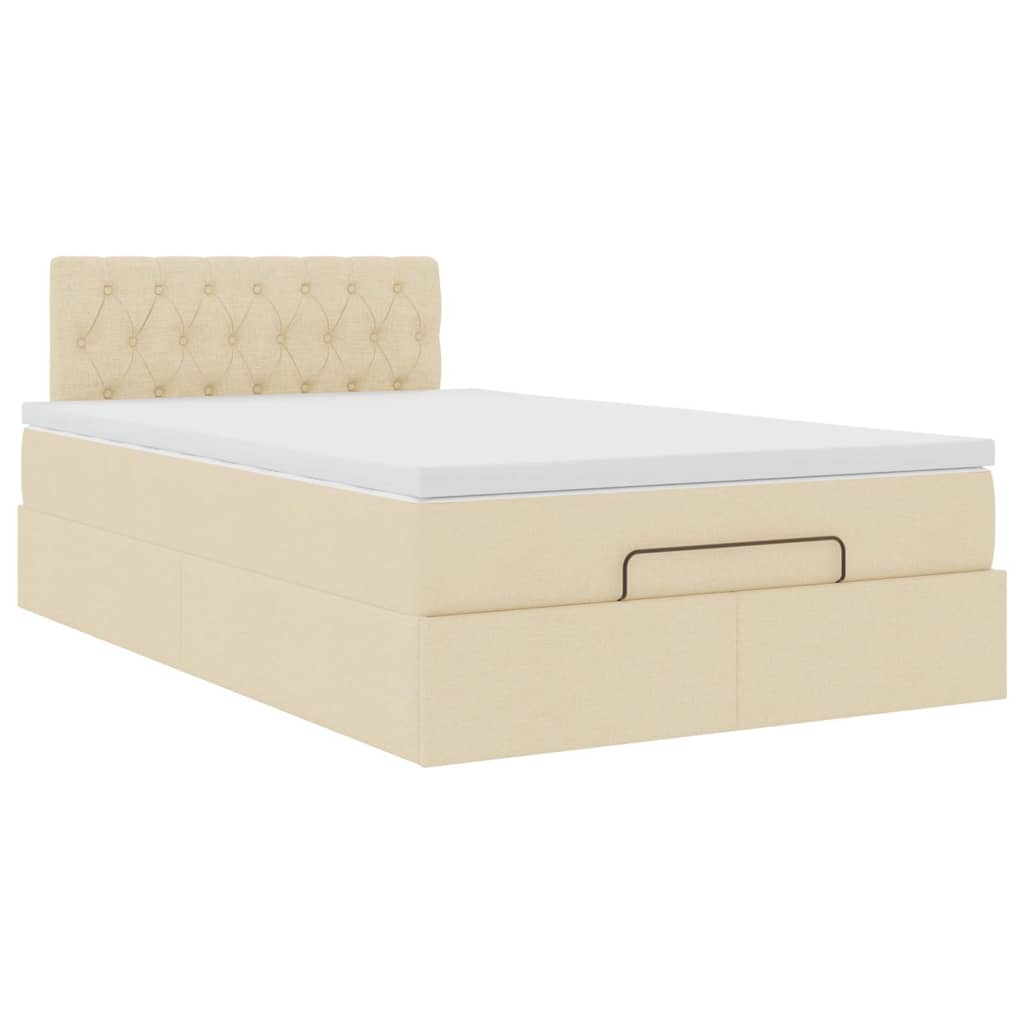 vidaXL Οθωμανικό κρεβάτι με στρώμα & LEDs Cream 120x200cm ύφασμα