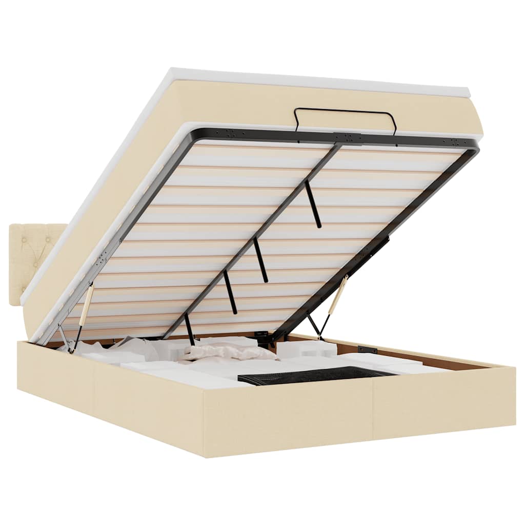 vidaXL Οθωμανικό κρεβάτι με στρώμα & LEDs Cream 140x190cm Ύφασμα