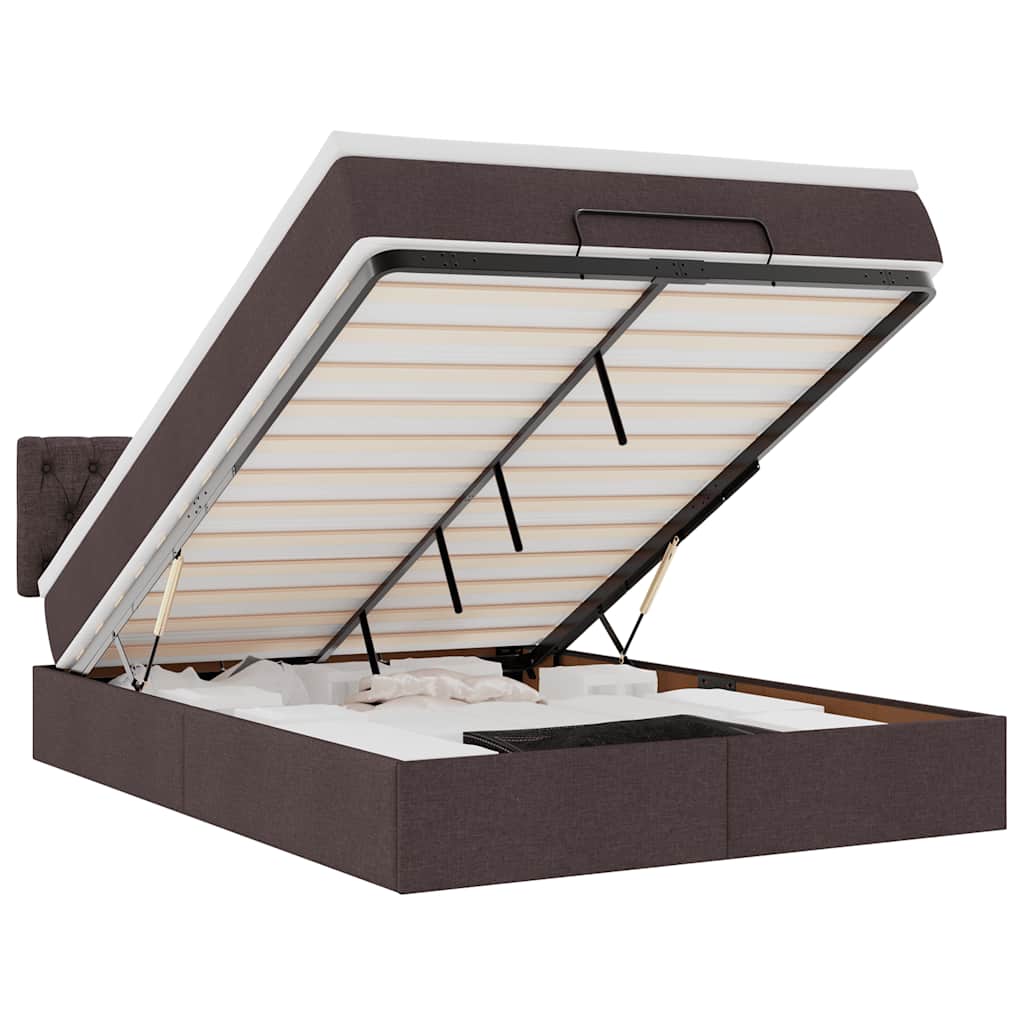 vidaXL Οθωμανικό κρεβάτι με στρώμα & LEDs Σκούρο καφέ 140x200cm ύφασμα