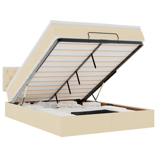 vidaXL Οθωμανικό κρεβάτι με στρώμα & LEDs Cream 140x200 cm Ύφασμα