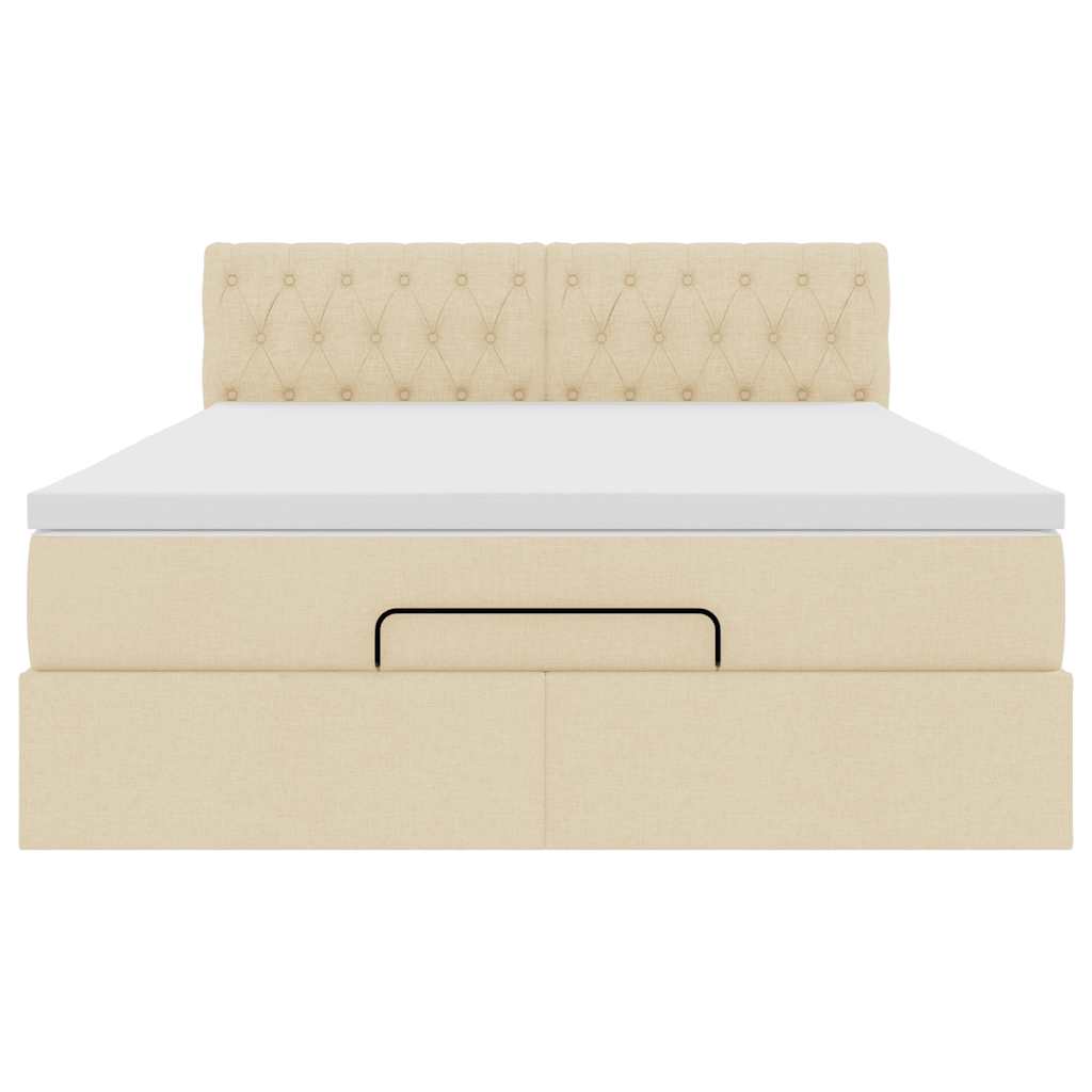 vidaXL Οθωμανικό κρεβάτι με στρώμα & LEDs Cream 140x200 cm Ύφασμα