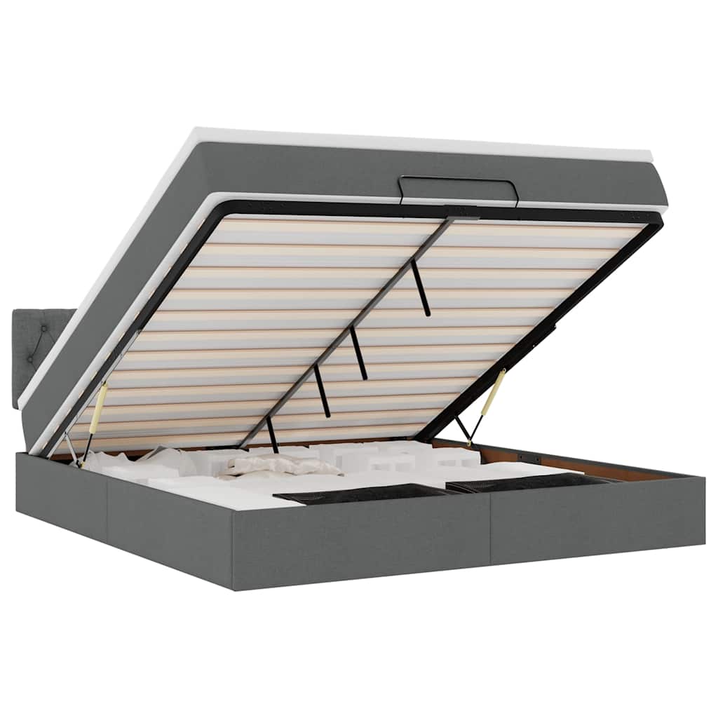 vidaXL Οθωμανικό κρεβάτι με στρώμα & LEDs Σκούρο γκρι 160x200cm ύφασμα