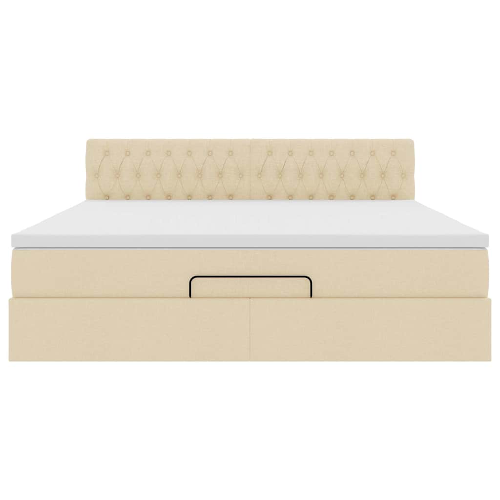 vidaXL Οθωμανικό κρεβάτι με στρώμα & LEDs Cream 160x200cm ύφασμα