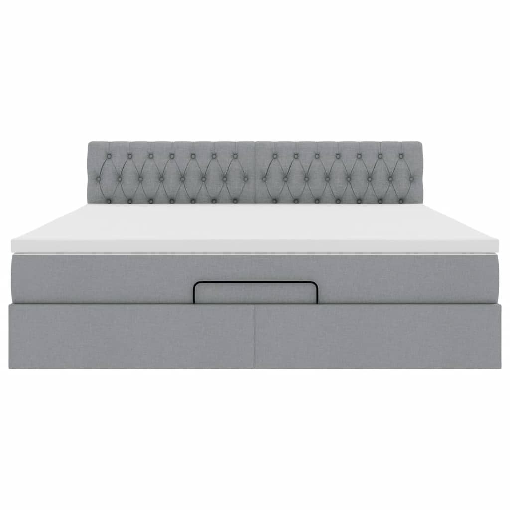 vidaXL Οθωμανικό κρεβάτι με στρώμα&LEDs Ανοιχτό γκρι 180x200cm ύφασμα