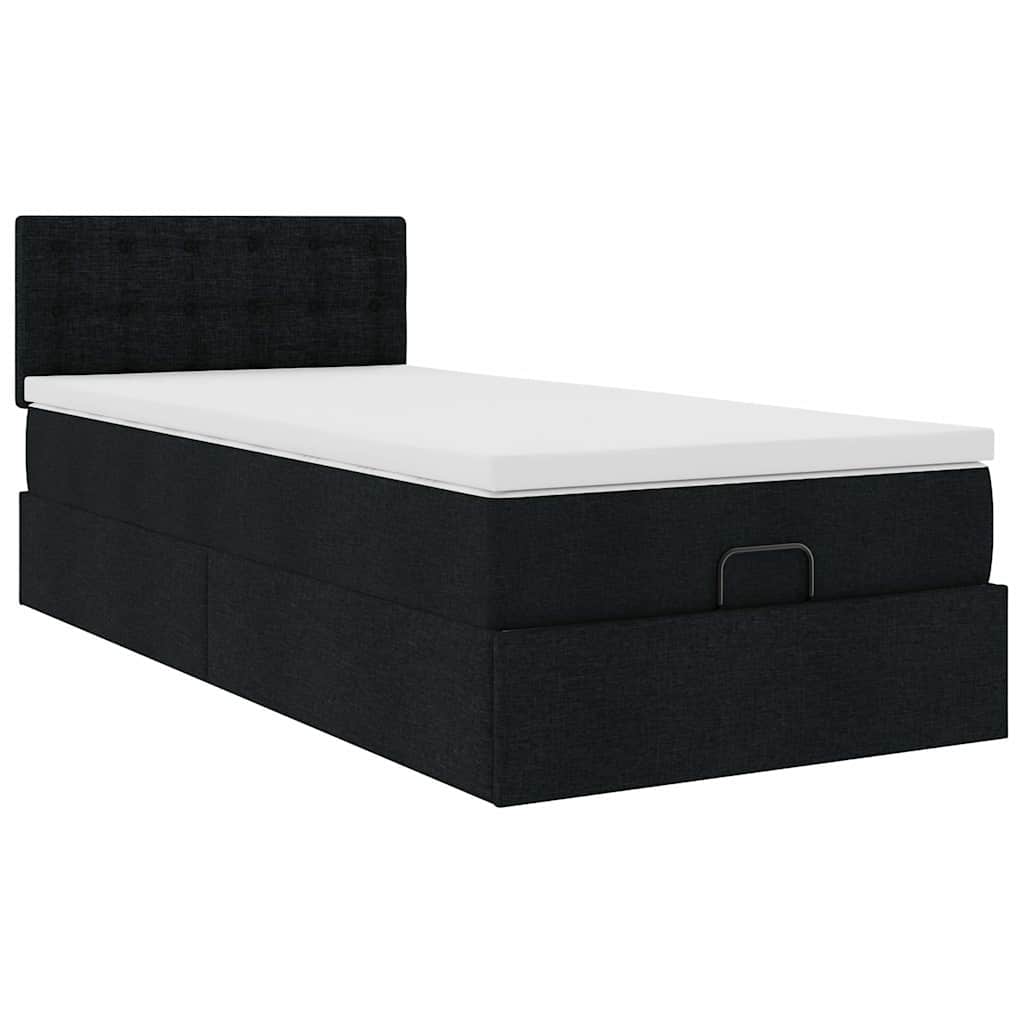vidaXL Οθωμανικό κρεβάτι με στρώμα & LEDs Μαύρο 80x200cm ύφασμα