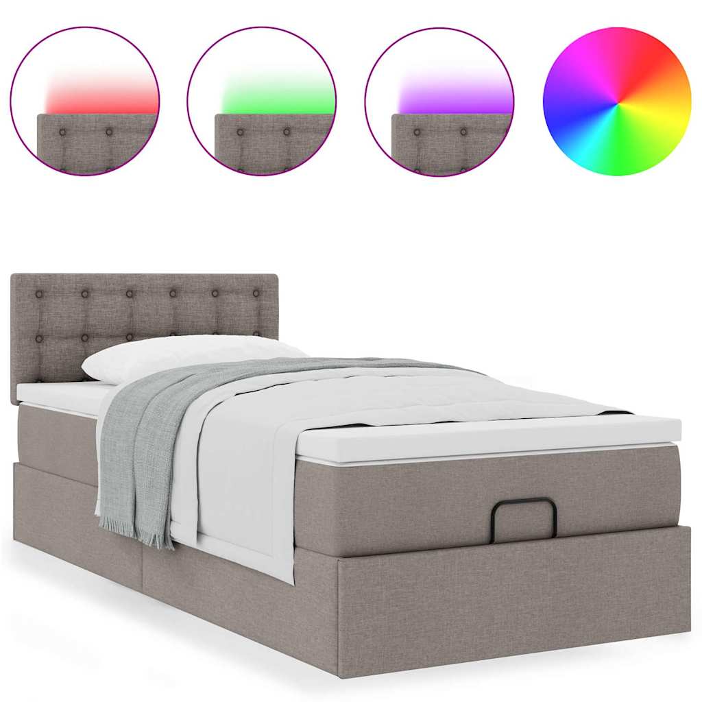vidaXL Οθωμανικό κρεβάτι με στρώμα & LEDs Taupe 80x200cm ύφασμα