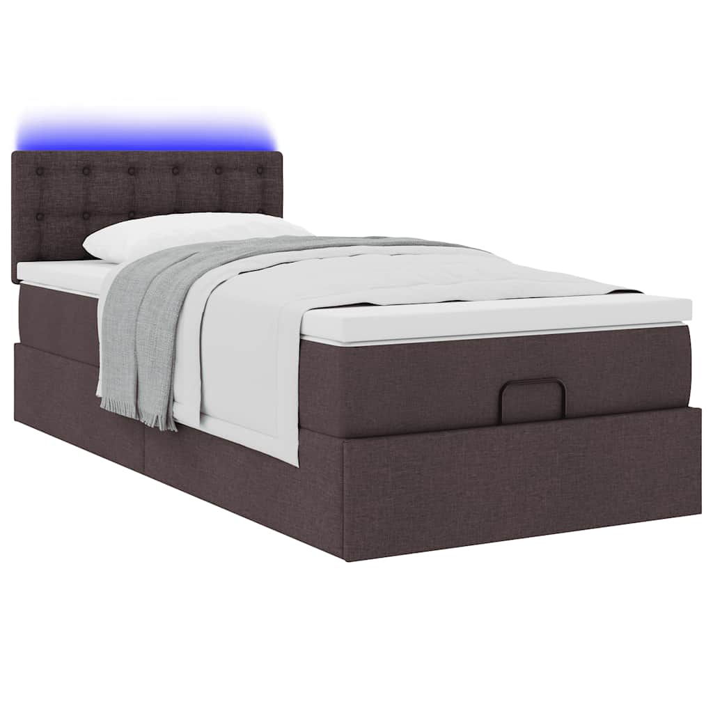 vidaXL Οθωμανικό κρεβάτι με στρώμα & LEDs Σκούρο καφέ 90x190cm ύφασμα
