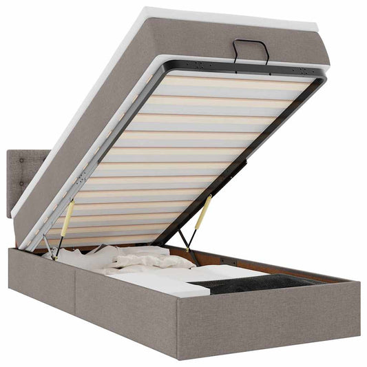 vidaXL Οθωμανικό κρεβάτι με στρώμα & LEDs Taupe 90x190cm ύφασμα