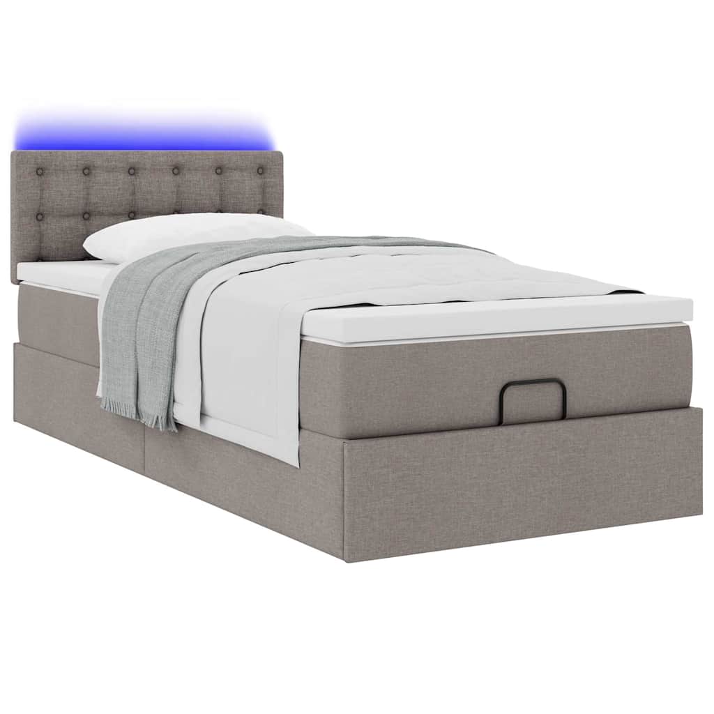vidaXL Οθωμανικό κρεβάτι με στρώμα & LEDs Taupe 90x190cm ύφασμα