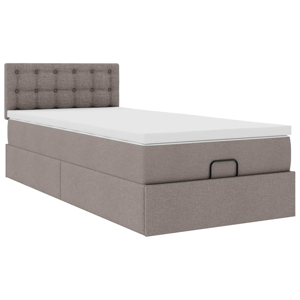 vidaXL Οθωμανικό κρεβάτι με στρώμα & LEDs Taupe 90x190cm ύφασμα