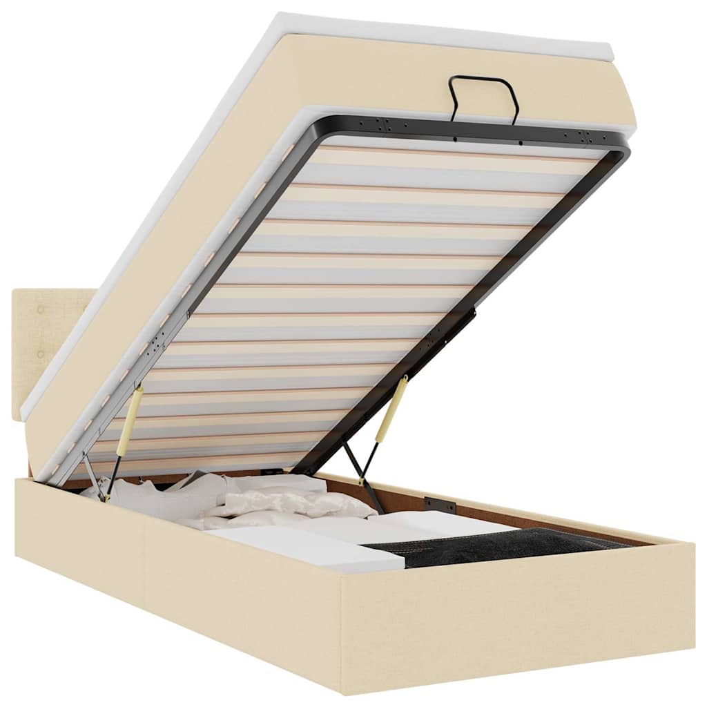 vidaXL Οθωμανικό κρεβάτι με στρώμα & LEDs Cream 90x190cm ύφασμα