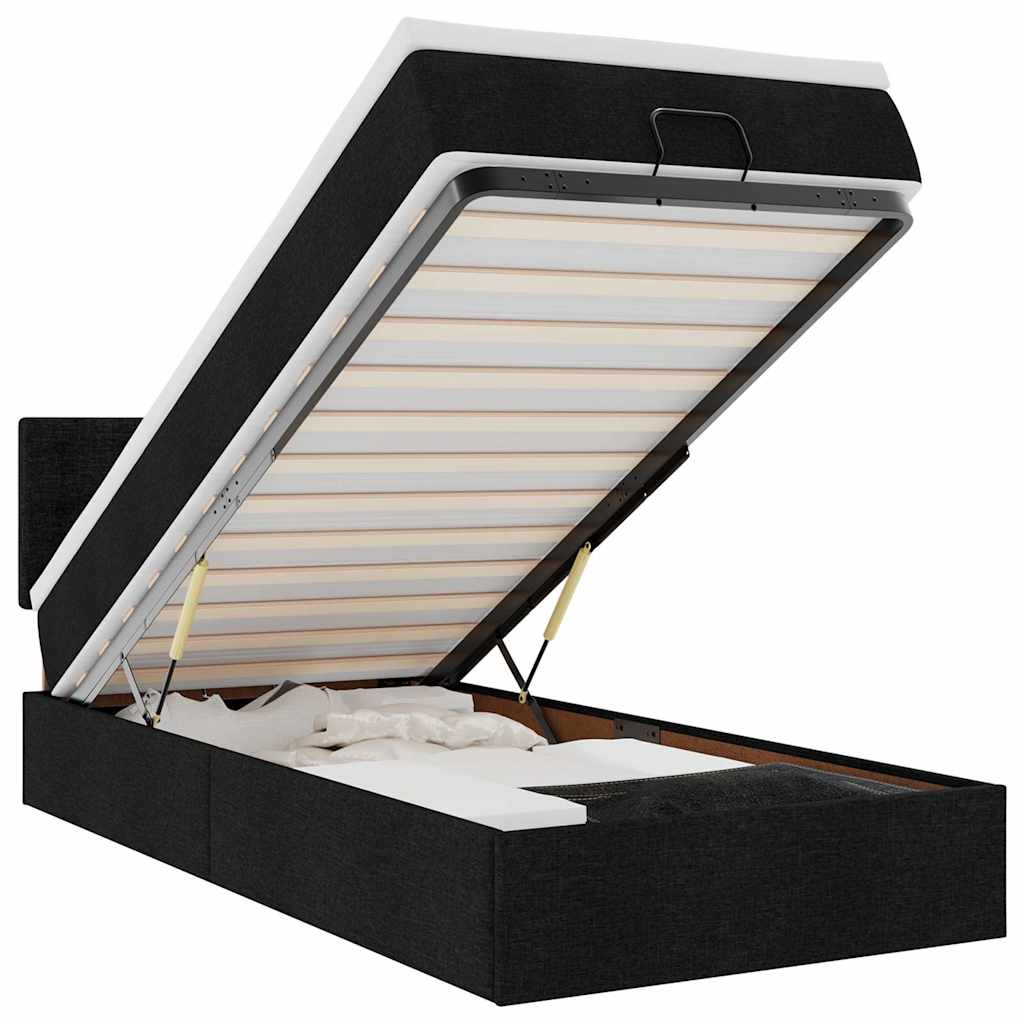 vidaXL Οθωμανικό κρεβάτι με στρώμα & LEDs Μαύρο 90x200 cm Ύφασμα