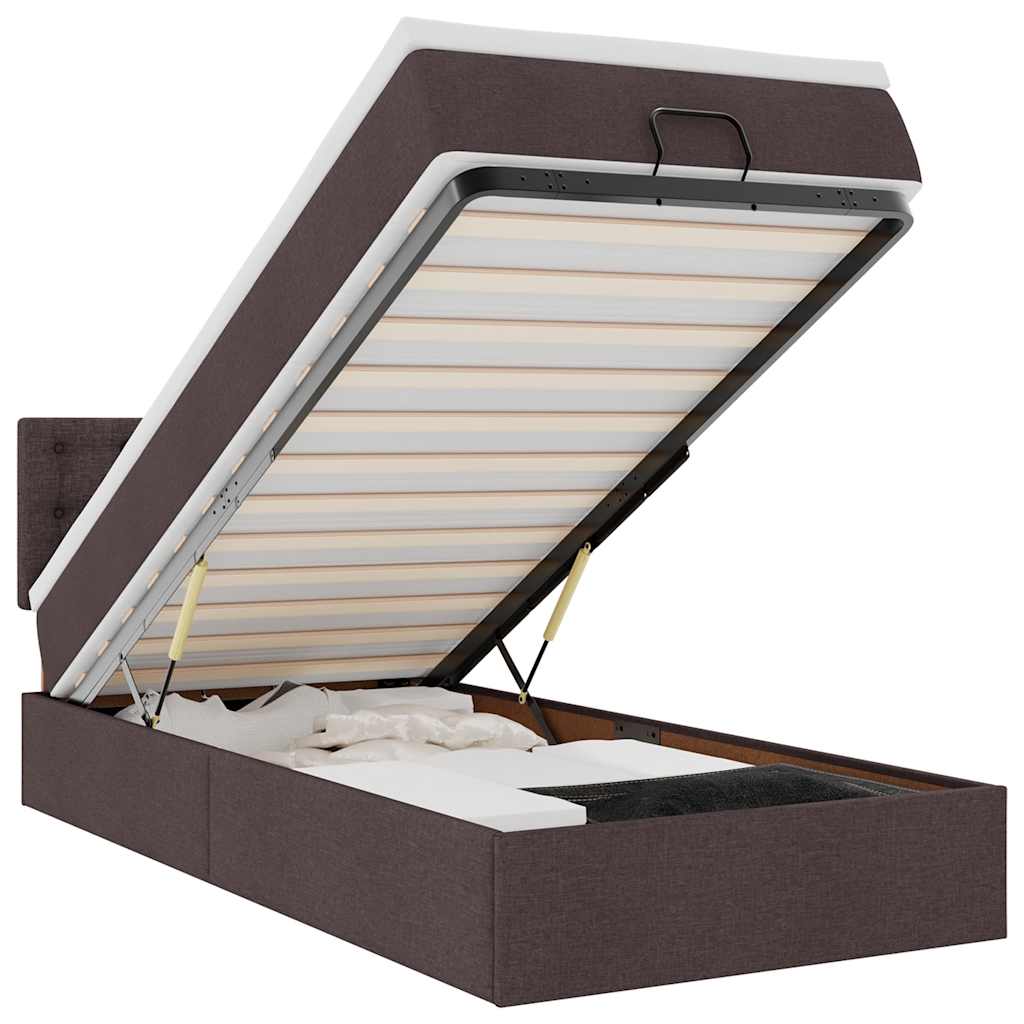 vidaXL Οθωμανικό κρεβάτι με στρώμα & LEDs Σκούρο καφέ 100x200cm Ύφασμα