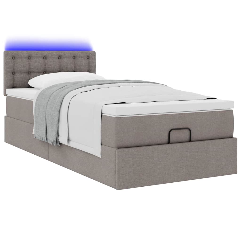 vidaXL Οθωμανικό κρεβάτι με στρώμα & LEDs Taupe 100x200 cm Ύφασμα