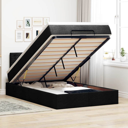 vidaXL Οθωμανικό κρεβάτι με στρώμα & LEDs Μαύρο 120x190 cm Ύφασμα