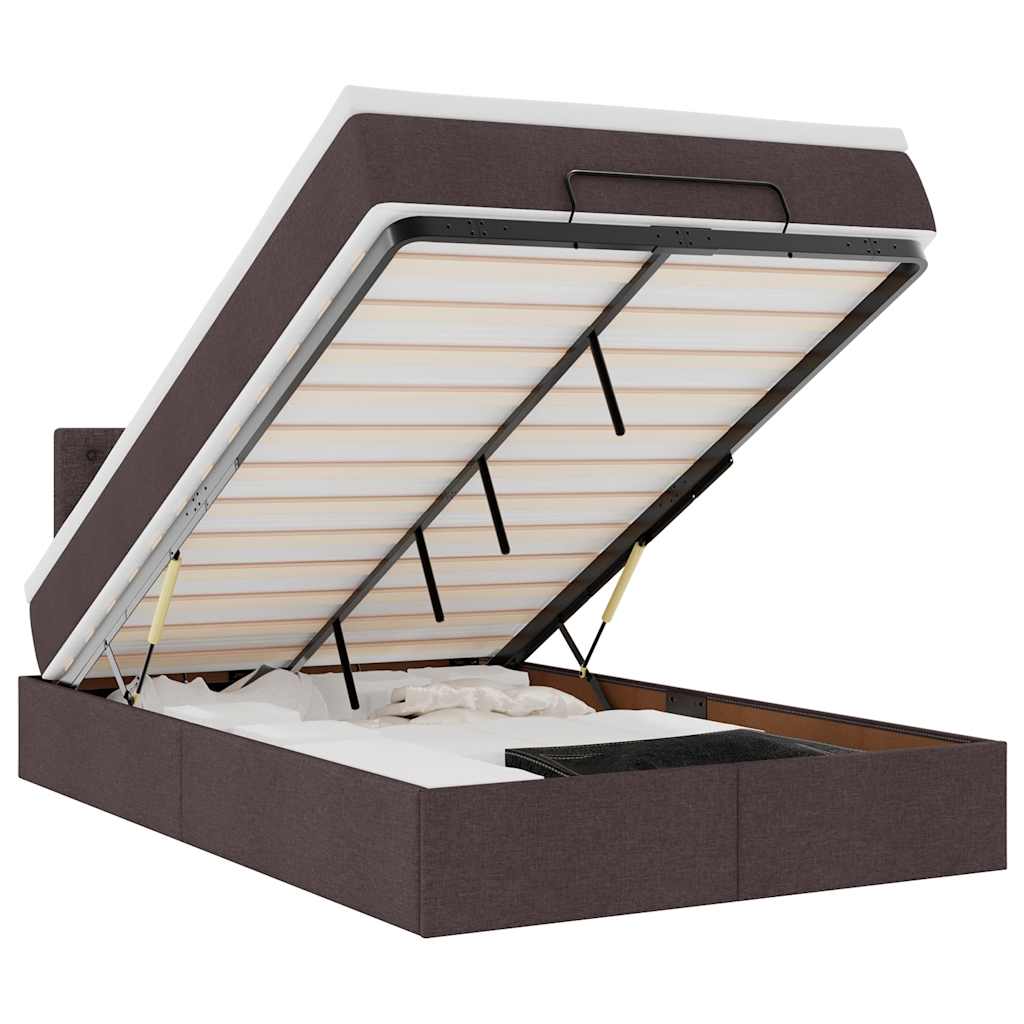vidaXL Οθωμανικό κρεβάτι με στρώμα & LEDs Σκούρο καφέ 120x190cm ύφασμα