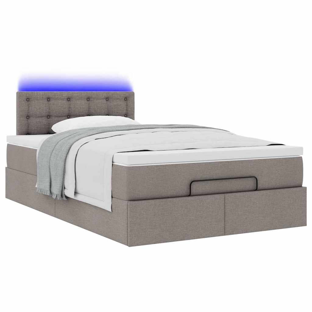 vidaXL Οθωμανικό κρεβάτι με στρώμα & LEDs Taupe 120x190cm ύφασμα