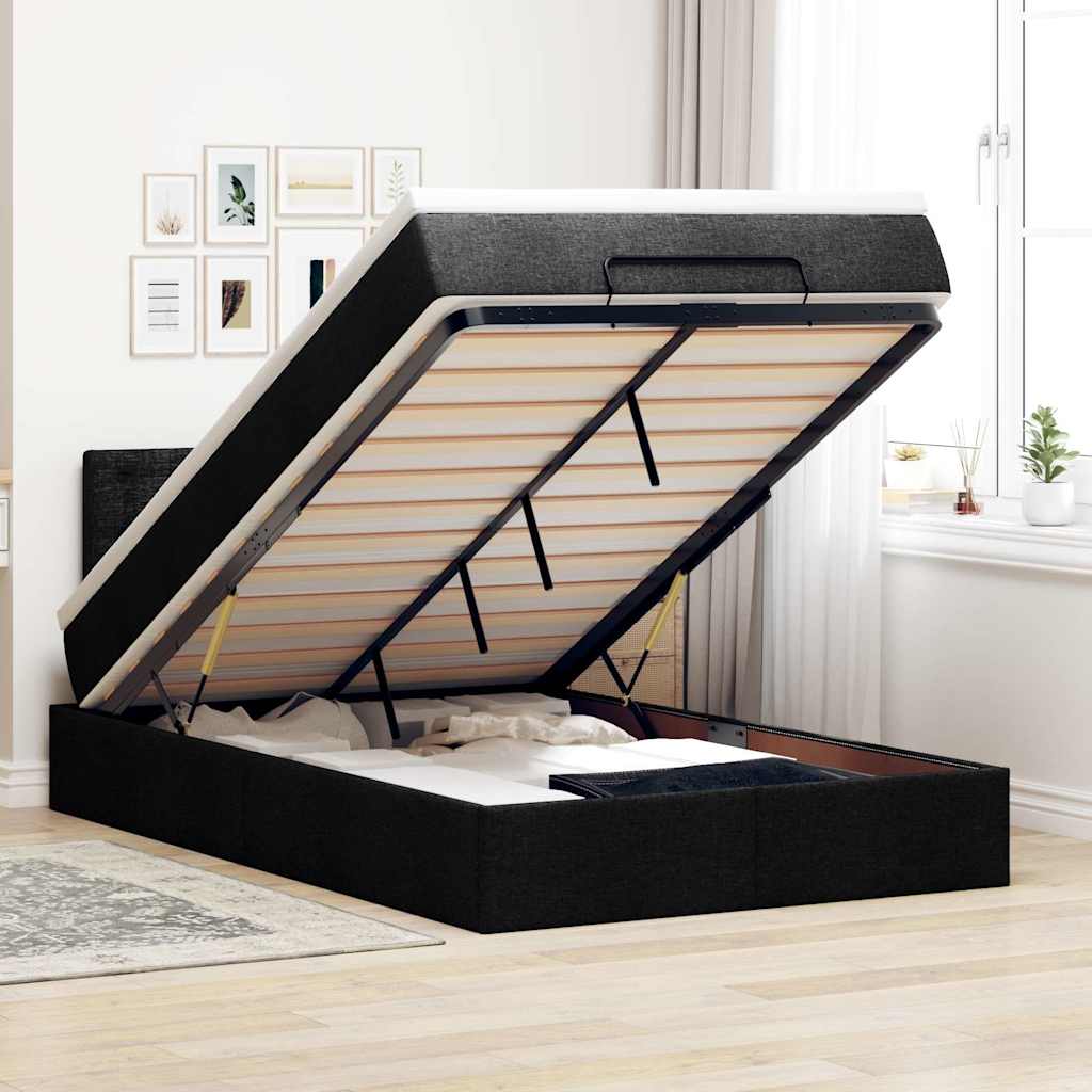 vidaXL Οθωμανικό κρεβάτι με στρώμα & LEDs Μαύρο 120x200 cm Ύφασμα