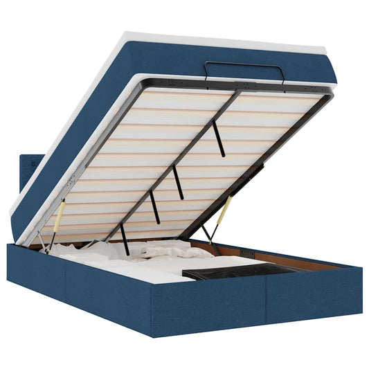 vidaXL Οθωμανικό κρεβάτι με στρώμα & LEDs Μπλε 120x200 cm Ύφασμα