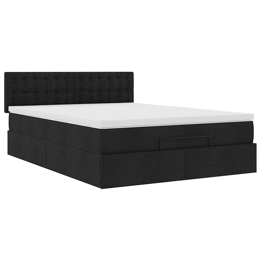 vidaXL Οθωμανικό κρεβάτι με στρώμα & LEDs Μαύρο 140x200 cm Ύφασμα